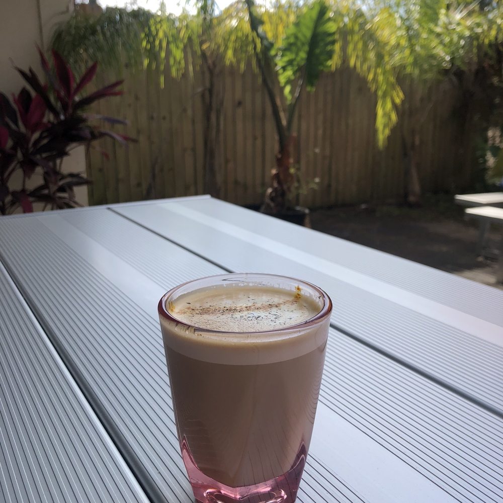 afternoon - Golden milk latte on the patio - New American Near Me - Gainesville, Florida