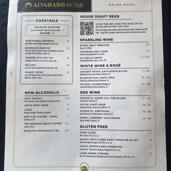 Alvarado on Main - Menu - Beer Bar Near Me - Salinas, California