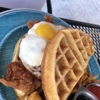 The Bridge Cafe - Chicken N' Waffle Breakfast Sandwich - Breakfast & Brunch Near Me - Delray Beach, Florida