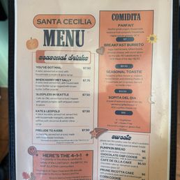 Santa Cecilia menu