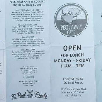 Peck Away Cafe - Menu - Cafes Near Me - Florence, South Carolina Peck Away Cafe - Menu - Cafes Near Me - Florence, South Carolina
