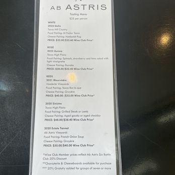 Ab Astris Winery - Tasting menu 7/11/25 - Wineries Near Me - Stonewall, Texas