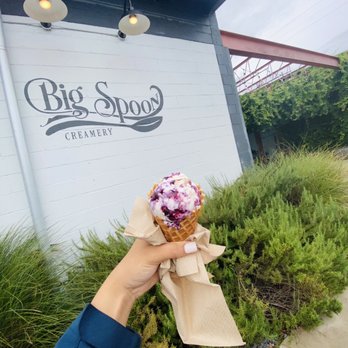 Big Spoon Creamery - Blueberry Cobbler in Vanilla Waffle Cone - Ice Cream & Frozen Yogurt Near Me - Birmingham, Alabama