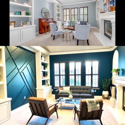 MC Painting & Drywall Services - Transformed the living room with paint and modern wainscoting. Top photo is before and bottom is after.