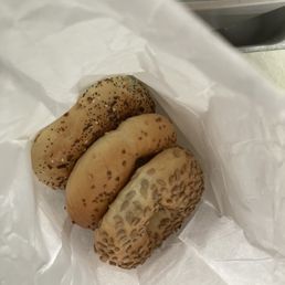 Everything, garlic, and sunflower bagels to go! Everything, garlic, and sunflower bagels to go!