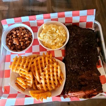 Smok'n Crew Barbecue - 1/2 rack of ribs with beans, mac & cheese and yummy waffle fries - Barbeque Near Me - Mooresville, Indiana Smok'n Crew Barbecue - 1/2 rack of ribs with beans, mac & cheese and yummy waffle fries - Barbeque Near Me - Mooresville, Indiana