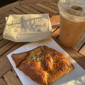Cannelle - Tomato & feta croissant with an iced coffee - Coffee & Tea Near Me - Ann Arbor, Michigan