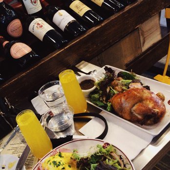 Moulin - Half roasted French Chicken Rotisserie, MIMOSAS, Les Eggs Bndicte with ham, and salad - Bakeries Near Me - Newport Beach, California
