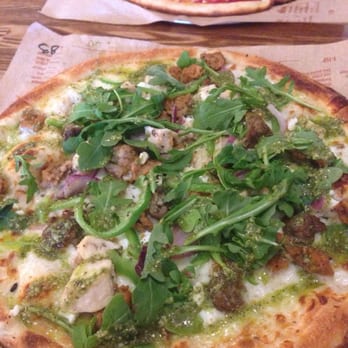 Blaze Pizza - Green Stripe! Added sausage, meatball, onion, and ricotta. There's a Meat Eater in the background. - Pizza Near Me - Riverside, California