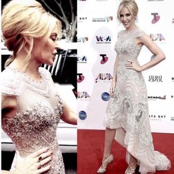Saigon Fabrics  - By Appointment Only - Kylie Minogue wearing one of our most intricate hand beaded diamonti with silk petals.  Designed by Jaton Couture Melbourne