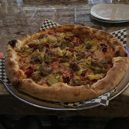 Vegan sausage, artichoke, and sun dried tomatoes custom pie Vegan sausage, artichoke, and sun dried tomatoes custom pie