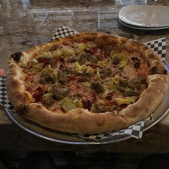 Charred Pie - Vegan sausage, artichoke, and sun dried tomatoes custom pie - Pizza Near Me - Oro Valley, Arizona Charred Pie - Vegan sausage, artichoke, and sun dried tomatoes custom pie - Pizza Near Me - Oro Valley, Arizona