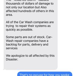 Snapshot of conversation with owner of adventure car wash in Justin Texas. The worst car wash ever!