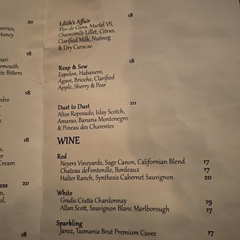 Eden Cocktail Room - Current menu page two - Speakeasies Near Me - Austin, Texas