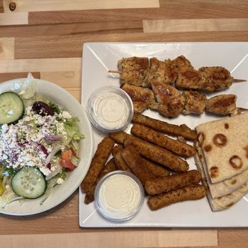 Mad Greek Grill - Chicken Souvlaki Platter with fried Zucchini Sticks - Greek Near Me - High Point, North Carolina Mad Greek Grill - Chicken Souvlaki Platter with fried Zucchini Sticks - Greek Near Me - High Point, North Carolina