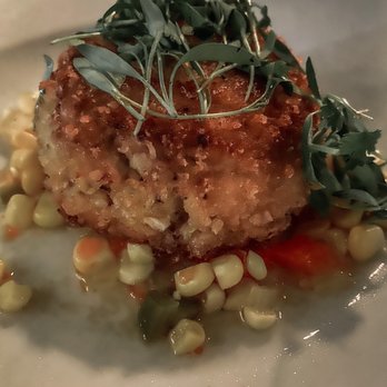 Noah's - Lump crab cake with corn salad - New American Near Me - Greenport, New York Noah's - Lump crab cake with corn salad - New American Near Me - Greenport, New York