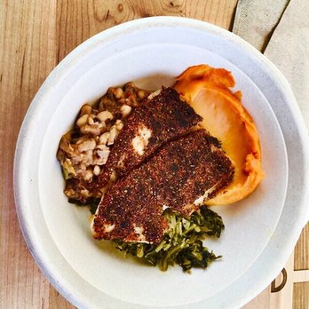 Everytable - The Cajun blackened catfish with mashed sweet potato, collard greens and blackeyed peas. - Salad Near Me - Inglewood, California Everytable - The Cajun blackened catfish with mashed sweet potato, collard greens and blackeyed peas. - Salad Near Me - Inglewood, California
