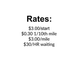American Taxi - Rates: $3.00/start $0.30 1/10th mile $3.00/mile $30/HR waiting