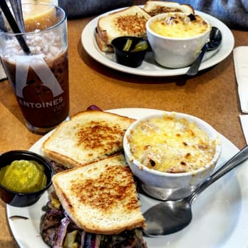 Antoine's Cafe - So darn good!! Roast beef melt and french onion soup, with iced mocha and a yummy peach pear smoothie! - Breakfast & Brunch Near Me - San Clemente, California