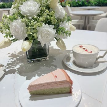 Lady M Cake Boutique - Strawberry Matcha Cake and Rose Tea Latte - Bakeries Near Me - Houston, Texas