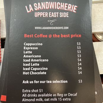 La Sandwicherie - Coffee menu - Coffee & Tea Near Me - New York, New York La Sandwicherie - Coffee menu - Coffee & Tea Near Me - New York, New York