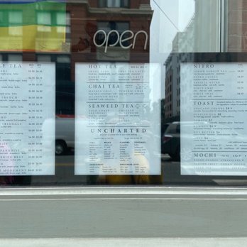 Uncharted Tea - Menu in the window. - Cafes Near Me - Portland, Maine