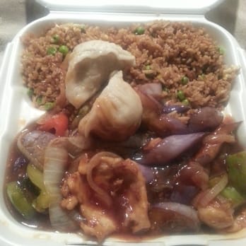 Lotus Xpress - Basil chicken with eggplant in garlic sauce.  Sooo good! Staff was super nice and this really some good food. - Asian Fusion Near Me - Somerville, Massachusetts