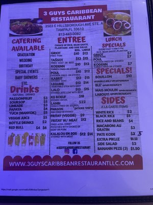 Menu photo 3 3 Guys Caribbean Restaurant Tampa, FL