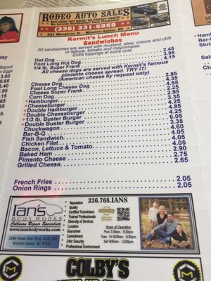 Menu photo 4 Kermit's Hot Dog House Winston Salem, NC