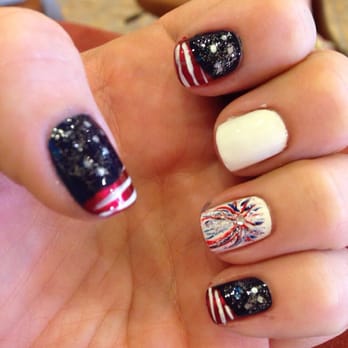 Escape Nails Spa - 4th of July manicure!  I am going to add a nail sticker to the white nail, I forgot it at home! - Nail Salons Near Me - Plano, Texas