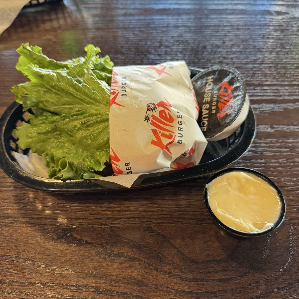 Killer Burger - Double peanut butter, pickle, bacon, lettuce, wrap - Burgers Near Me - Gresham, Oregon Killer Burger - Double peanut butter, pickle, bacon, lettuce, wrap - Burgers Near Me - Gresham, Oregon