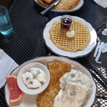 Hot Suppa - Biscuit & Sausage Gravy with Poached Eggs & Hashbrowns. Middle is buttermilk waffle and the other is a pulled pork egg sandwich!!!!! - Breakfast & Brunch Near Me - Portland, Maine Hot Suppa - Biscuit & Sausage Gravy with Poached Eggs & Hashbrowns. Middle is buttermilk waffle and the other is a pulled pork egg sandwich!!!!! - Breakfast & Brunch Near Me - Portland, Maine