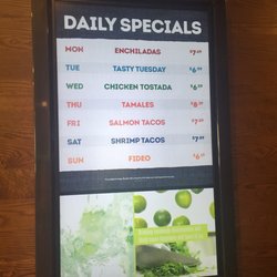Cafe Rio Fresh Modern Mexican - Weekly Specials. Shrimp tacos on Saturday sound good. Tuesday is a mystery.