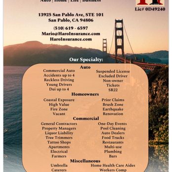 Haro Insurance Services - A better idea of products we can offer, along with our social media accounts. - Auto Insurance Near Me - San Pablo, California Haro Insurance Services - A better idea of products we can offer, along with our social media accounts. - Auto Insurance Near Me - San Pablo, California