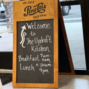 The Updraft Kitchen - Welcome sign with business hours - Salad Near Me - Mount Airy, North Carolina The Updraft Kitchen - Welcome sign with business hours - Salad Near Me - Mount Airy, North Carolina