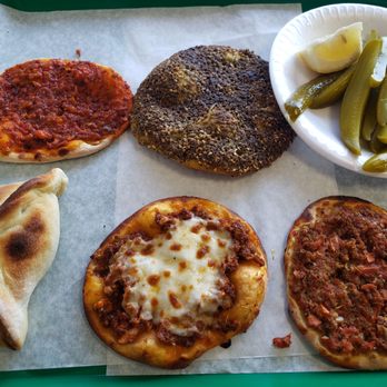 Forn Al Hara - Mini manaeesh- best way to sample! With spicy pickles - Middle Eastern Near Me - Anaheim, California Forn Al Hara - Mini manaeesh- best way to sample! With spicy pickles - Middle Eastern Near Me - Anaheim, California
