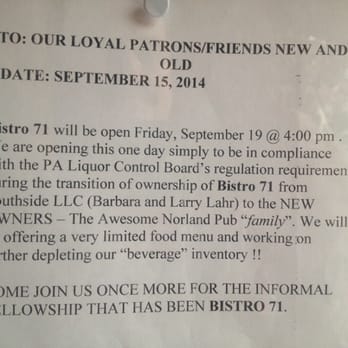 Bistro 71 - The place has been sold!! - French Near Me - Chambersburg, Pennsylvania