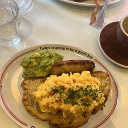 Scrambled eggs with sausage and avocado Scrambled eggs with sausage and avocado
