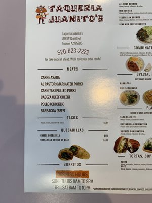 Menu photo 5 Taqueria Juanito's Tucson, AZ