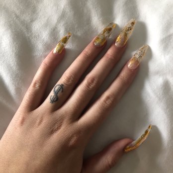 Lacquer Nail Bar - Clear acrylic / gold and silver foil - Nail Salons Near Me - Atlanta, Georgia
