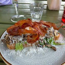 Mushroom, bacon, egg toast.