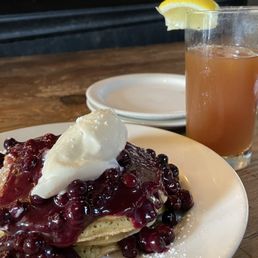 Blueberry Buckwheat Pancakes, Blueberry Compote & Creme Fraiche Blueberry Buckwheat Pancakes, Blueberry Compote & Creme Fraiche
