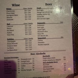Drink menu Drink menu