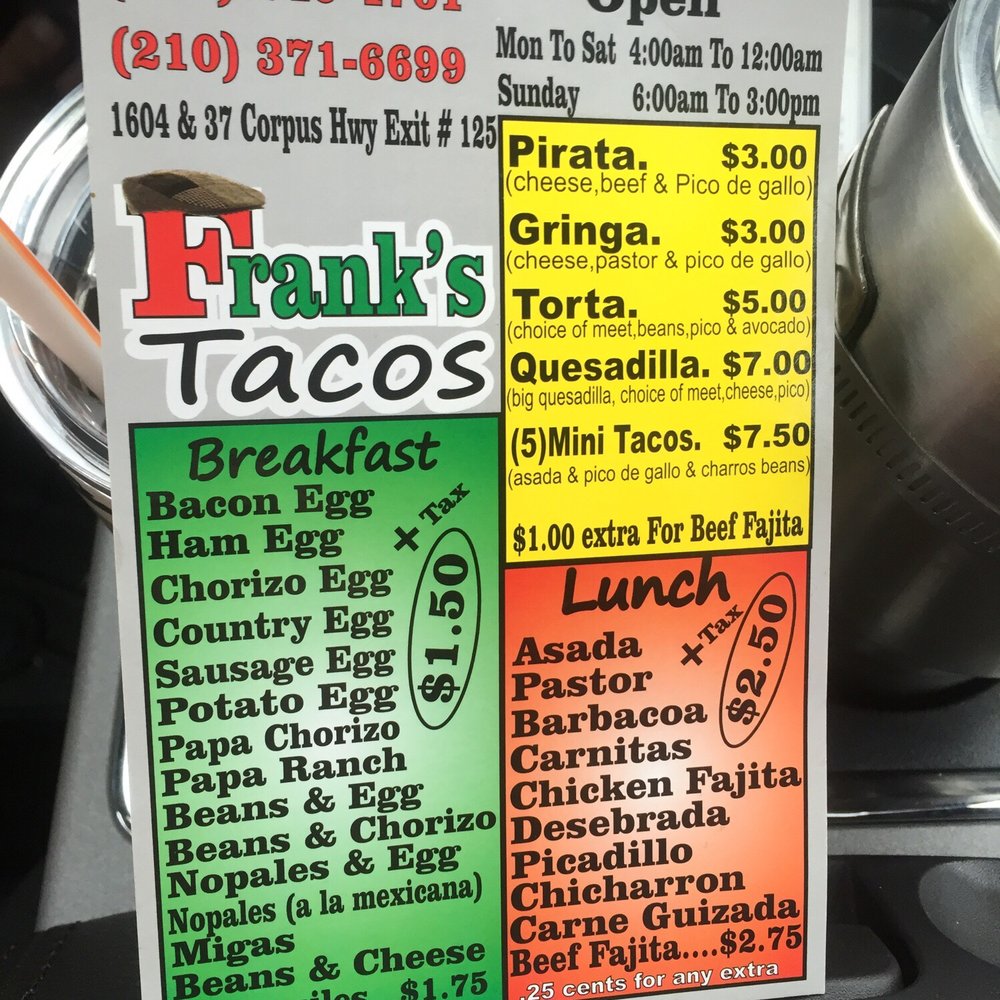 Menu! Awesome tacos! Great hot sauce!