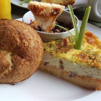 Twin Oaks Inn - Quiche with cheddar grit crust (and bacon), homemade thyme popover, and blueberry-peach bake. Best quiche I've ever had! - Bed & Breakfast Near Me - Saugatuck, Michigan Twin Oaks Inn - Quiche with cheddar grit crust (and bacon), homemade thyme popover, and blueberry-peach bake. Best quiche I've ever had! - Bed & Breakfast Near Me - Saugatuck, Michigan