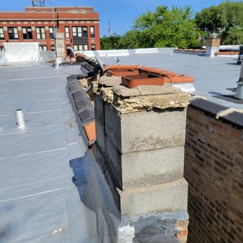 J&P Masonry - Before - Entire Roof parapet wall & chimneys - Masonry/Concrete Near Me - Chicago, Illinois J&P Masonry - Before - Entire Roof parapet wall & chimneys - Masonry/Concrete Near Me - Chicago, Illinois