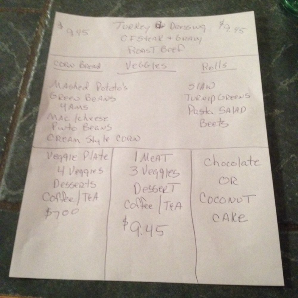 Chuckwagon Restaurant - The menu they had for sunday evening. - Southern Near Me - Calhoun, Georgia