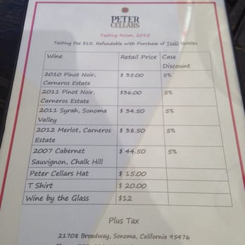 Peter Cellars - Wine menu - Wine Tasting Room Near Me - Sonoma, California