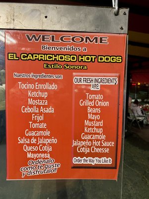 Menu photo 5 El Caprichoso Sonoran Hotdogs Phoenix, AZ