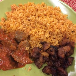 Asher Amens African Cafe - Jollof rice with beef and plantains